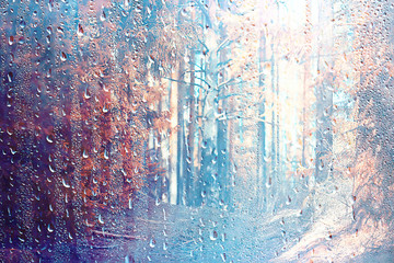 autumn glass rain landscape / abstract autumn view, wet weather, climate, glass