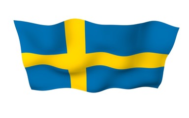 The flag of Sweden. Official state symbol of the Kingdom of Sweden. A blue field with a yellow Scandinavian cross that extends to the edges of the flag. 3d illustration
