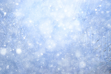 snow ice background, abstract winter seasonal background, white snowflakes blizzard on ice overlay background