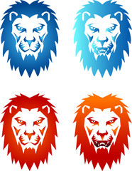 Fototapeta premium Lions heads vector flat design with blue and orange gradient
