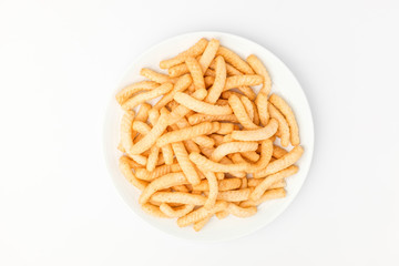 Sweets with shrimp flavor on white background