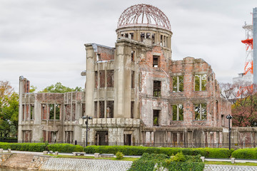 The Atomic Dome, ex Hiroshima Industrial Promotion Hall, destroyed by the first Atomic bomb in war,...