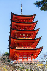Japanese style pagoda in Miyajima island. Itsukushima jinja shrine