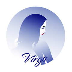 Virgo astrological zodiac sign vector illustration. Horoscope earth element. Logo emblem with young girl flat concept. Creative art design for web and print. Isolated on white
