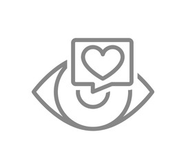 Human eye with heart in chat bubble line icon. Healthy visual system symbol