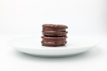 Chocolate pie on white background