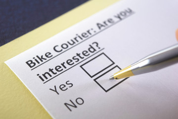 One person is answering question about bike courier.