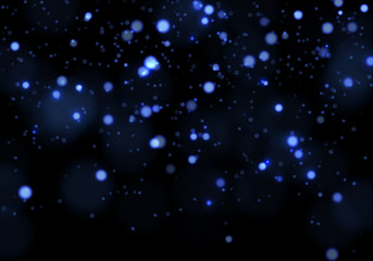 Blue bokeh. Overlay light background. Sparkle effect with particles. Magic stardust. Glitter blur texture.