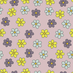 Sweet, simple flower seamless pattern with muted pink background.