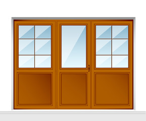 Retro style entry group. set of transparent wooden door for entrance. Energy cost saving easy to care window frames.
