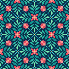 Vector Floral Ornamental Seamless Pattern. Geometric Flower Stylish Texture. Abstract Retro Tile Texture.