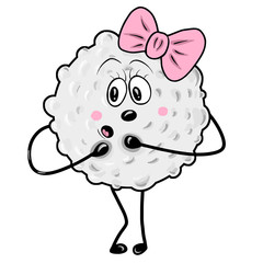 Surprised gray buuble soap with pink bow on head. Emotion of astonishment, surprising gift, staring at curious situation. Cute girl character. Simple vector illustration in cartoon style.