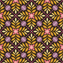 Vector Floral Ornamental Seamless Pattern. Geometric Flower Stylish Texture. Abstract Retro Tile Texture.