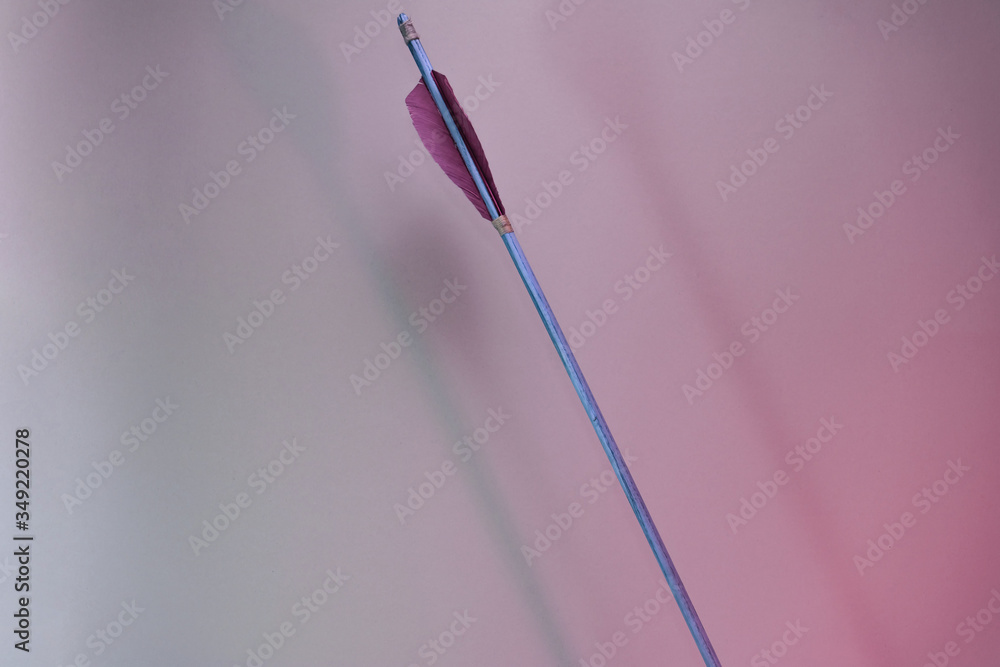 Poster old green arrow in the color light. beautiful old arrows minimal in neon light. minimalism retro sty
