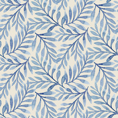 Fototapeta premium Seamless watercolor pattern with leaves. Floral illustration. Botanical background.