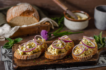 Crispy fresh bread with egg spread