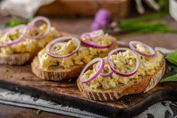 Crispy fresh bread with egg spread