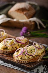 Crispy fresh bread with egg spread