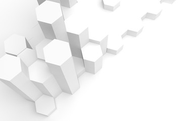 Obraz premium White abstract background with honeycomb. Hexagon bars isolated on white backdrop. 3D illustration