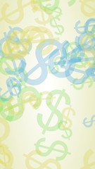 Multicolored translucent dollar signs on white background. 3D illustration