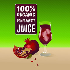 100% organic natural pomegranate juice in a tall glass with ice
