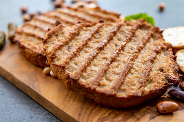 Meat free grilled vegan steakes, healthy food concept