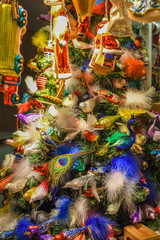Christmas decorations and ornaments on the market in Vienna. For sale on Christmas fair in Europe