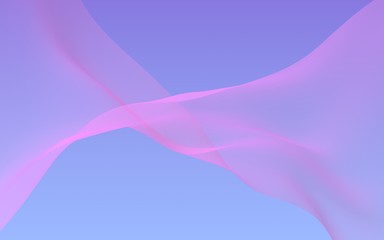 Pink wave on blue sky abstract background. Fluttering pink scarf. Waving on wind pink fabric. 3D illustration
