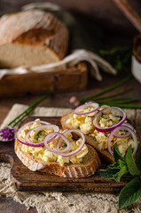 Crispy fresh bread with egg spread