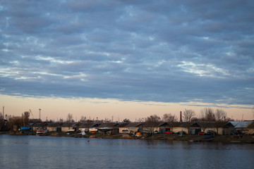 Fototapeta premium Rural cityside view with in evening sunset.
