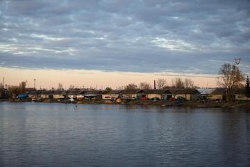 Fototapeta premium Rural cityside view with in evening sunset.