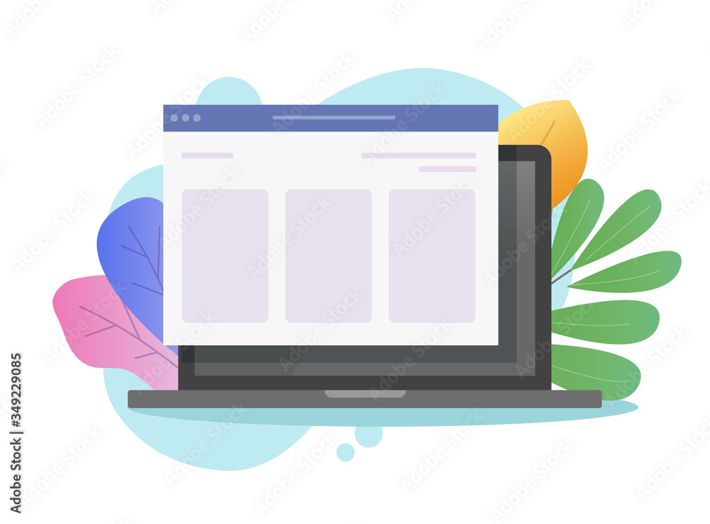 Fototapete website page or web internet site in browser window of laptop computer vector flat cartoon, illustra