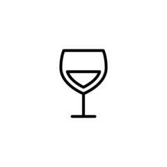Half filled cocktail glass vector icon in linear, outline icon isolated on white background
