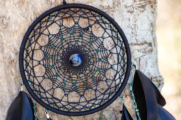 Handmade dream catcher with feathers threads and beads rope hanging