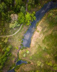 Aerial view of the curve river; place for local tourism
