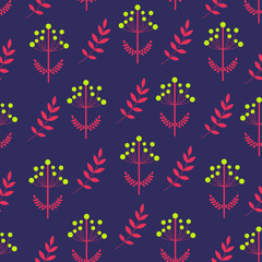 Pattern of leaves and berries on a dark background
