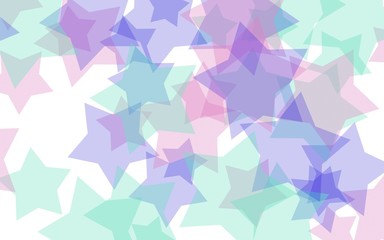 Multicolored translucent stars on a white background. Red tones. 3D illustration