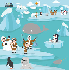 Cute arctic animals  cartoon set background © focus_bell