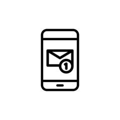 Fototapeta na wymiar Email notification icon in line art style on white background, New email on the smartphone screen, Vector illustration in flat style