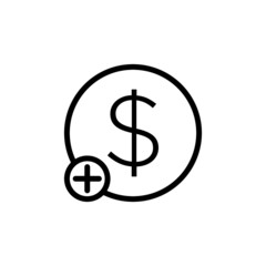 Finance icon with add sign in line art style on white background, Finance icon and new, plus, positive symbol, Vector icon