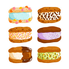 Cookie ice cream sandwiches vector illustrations collection - 349234864