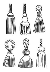 Set of hand drawn tassels, vector illustrations