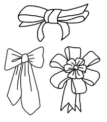 Bows and Ribbons hand drawn vector illustration, decoration for traditional holidays and gift boxes