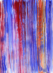 Background with vertical watercolor stripes. Abstract artwork with blue brush strokes and red spots. Bright hand-drawn background.