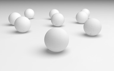White abstract background. Set of white balls isolated on white backdrop. 3D illustration