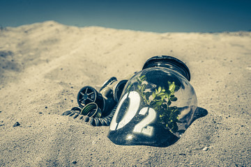 Weird jar with plant and mask as fresh air problem