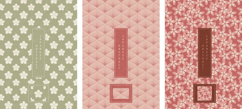 Oriental Japanese style abstract seamless pattern background design geometry polygon and cherry blossom sakura flower