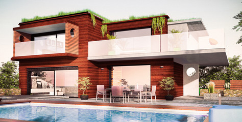 Belle maison moderne d'architecte en bois concept écologie