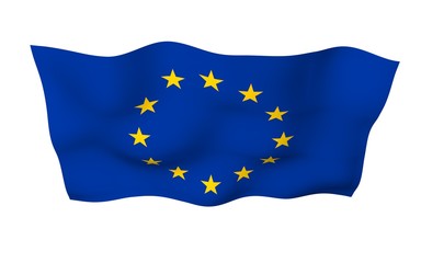 Slightly waving flag of the European Union isolated on white background, 3D rendering. Symbol of Europe. 3D illustration