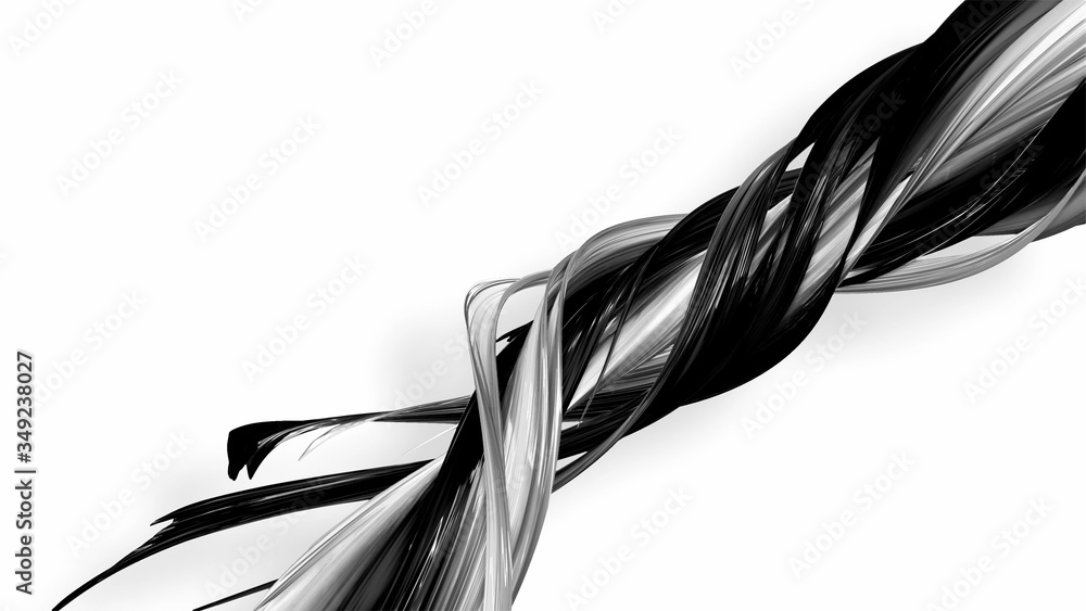 Aufkleber 3d render black and white ribbon curved and twisted in ring. interesting 3d abstract figure that shi